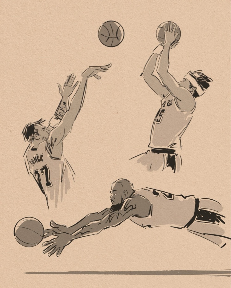 九游体育-壁纸请收藏！美漫画家晒作品 老詹鱼跃&amp;小里1+2&amp;东契奇绝平全都有